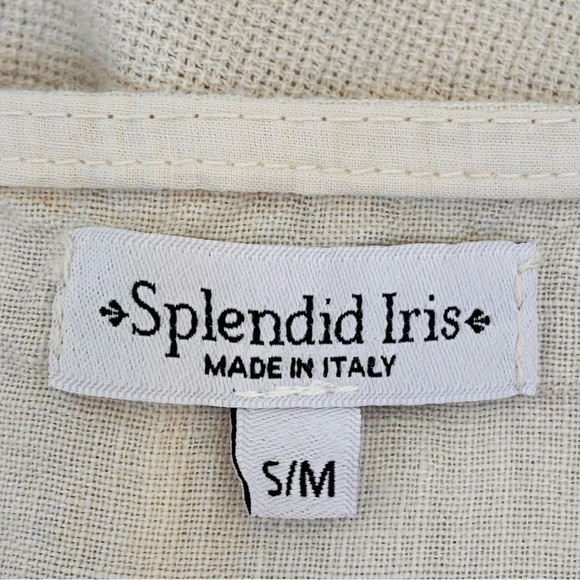 Splendid Iris 100% Linen Button Front Babydoll Top Lagenlook Boho Beige S/M - Picture 11 of 12